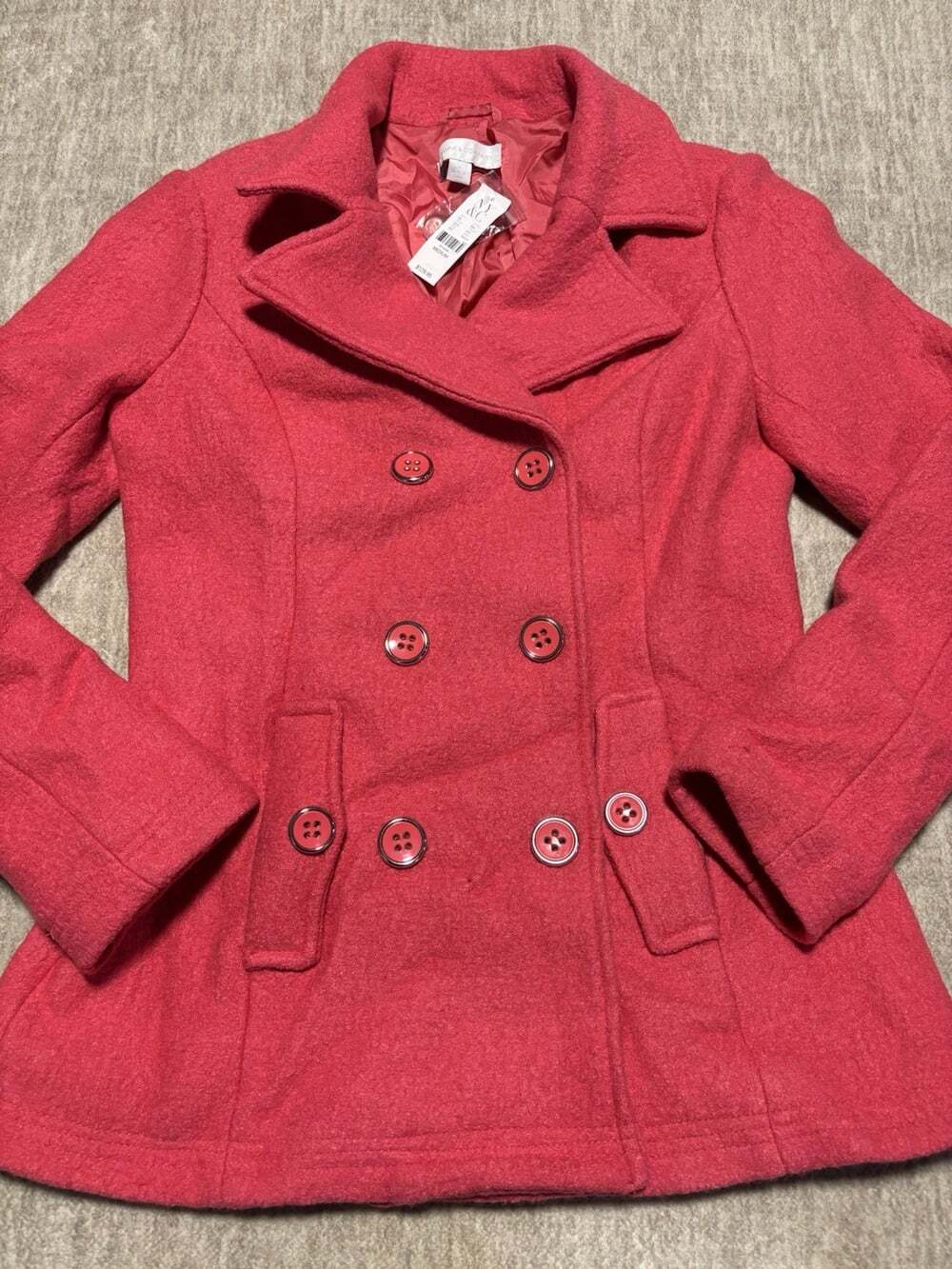 NWT New York & Company Hot Pink Wool Blend Pea Coat Size M Fuchsia Jacket